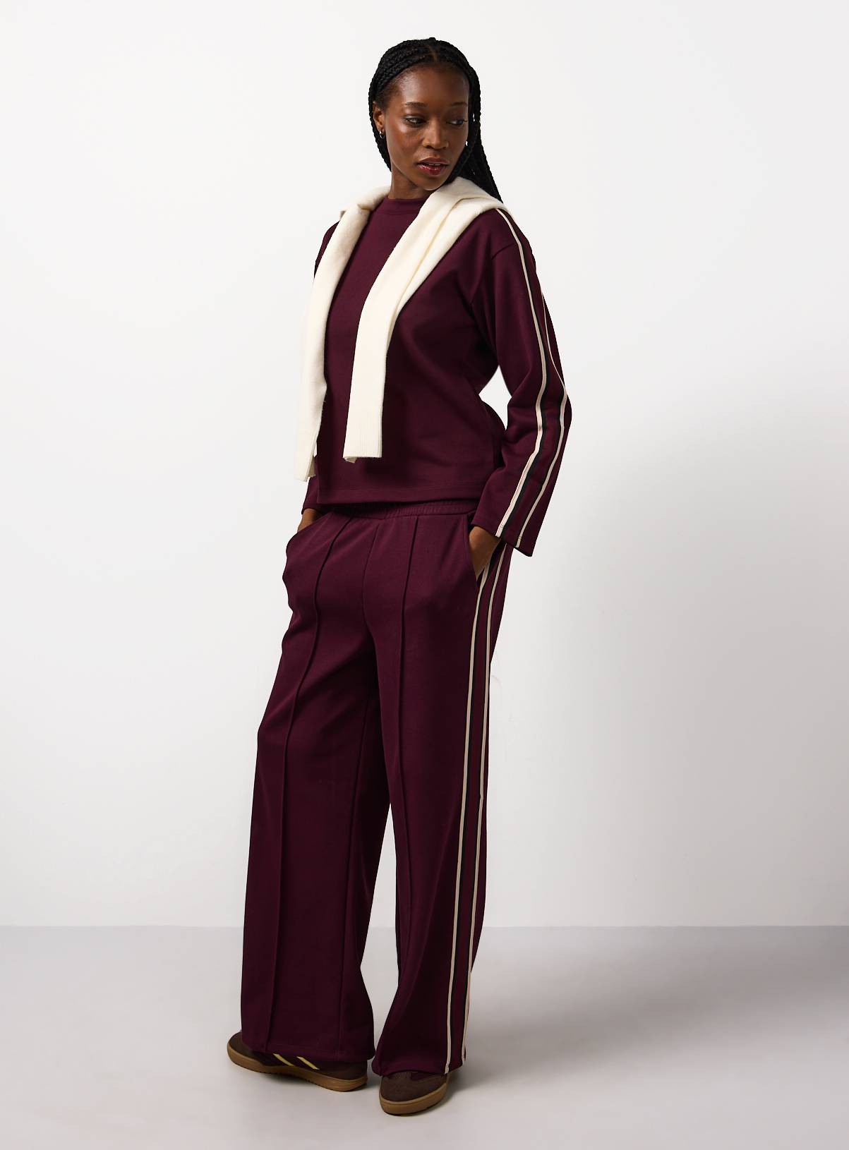 Dark Red Elevated Side Stripe Co-ord Wide Leg Joggers L - Image 4